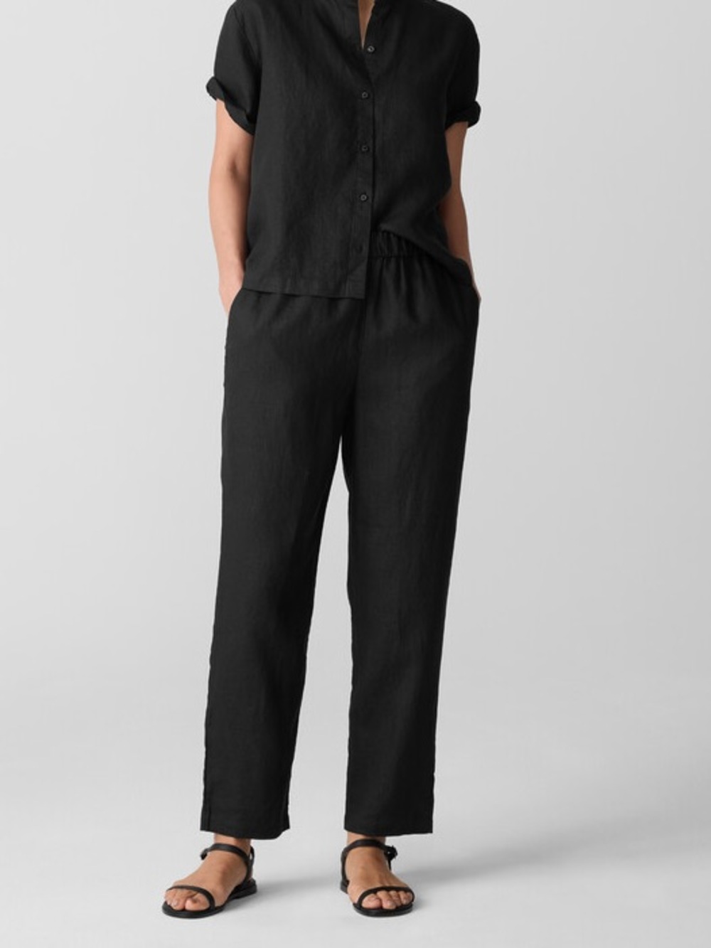 Eileen Fisher 100% Organic Cotton Tapered Pants Black Straight Leg Size S/P